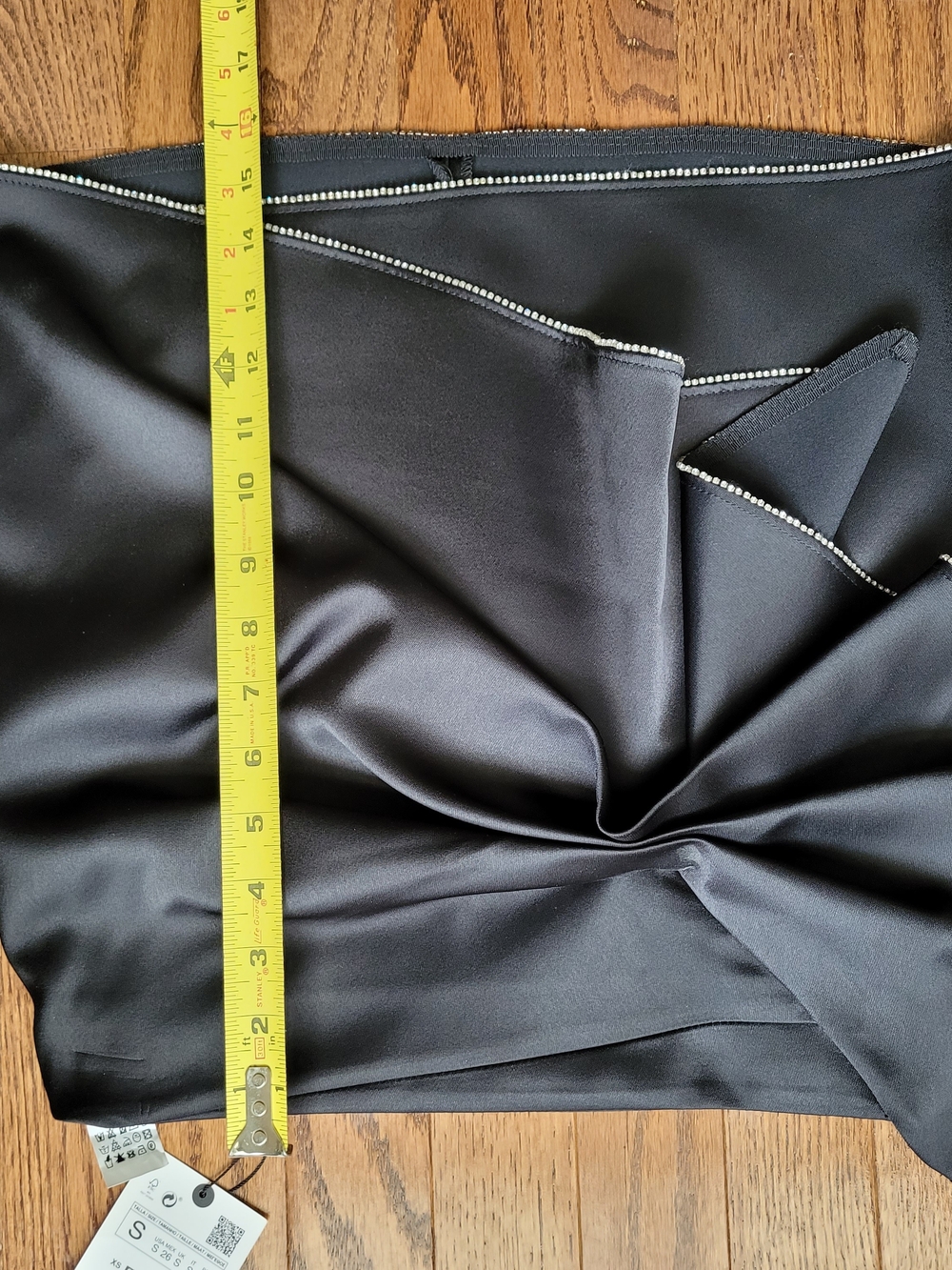 Zara Black Satin Mini Skirt with Draped Twist and Crystal Trim - Picture 11 of 11